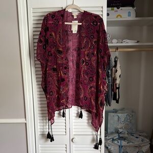 Japna Women's Paisley Kimono Top - Purple and Black